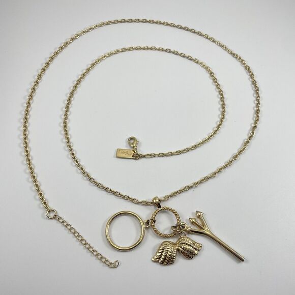 Lilly Pulitzer XX Lilly Necklace Long Gold Tone Chain Devil Angle Charm Boho - Picture 1 of 8